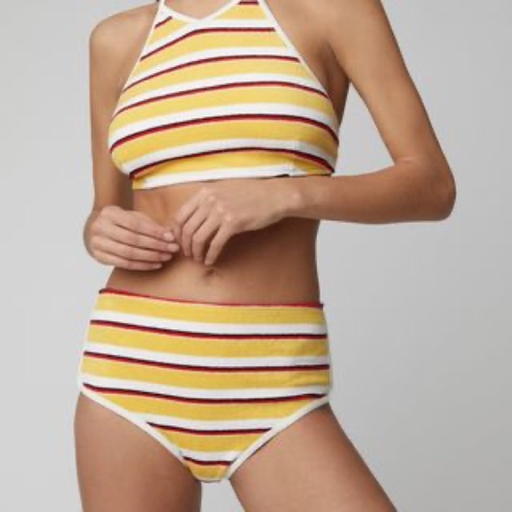 Solid And Striped High Waisted Terrycloth Bikini … - image 1